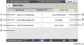 Ilustración con llamadas numeradas de la pantalla del panel de mandos