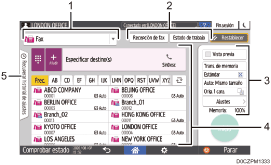 Ilustración con llamadas numeradas de la pantalla del panel de mandos