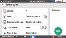 Ilustración de la pantalla del panel de mandos