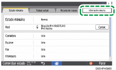 Ilustración de la pantalla del panel de mandos