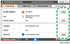Ilustración de la pantalla del panel de mandos