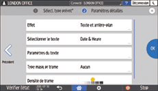 Illustration de l'écran du panneau de commande