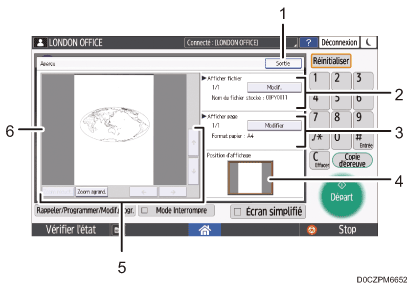 Illustration numérotée du panneau de commande