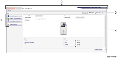 Illustration de l'écran du navigateur Web avec légende numérotée