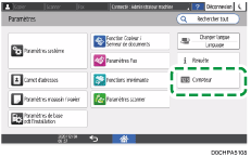 Illustration de l'écran du panneau de commande