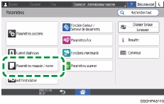Illustration de l'écran du panneau de commande
