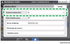 Illustration de l'écran du panneau de commande