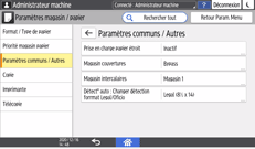 Illustration de l'écran du panneau de commande