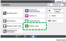Illustration de l'écran du panneau de commande