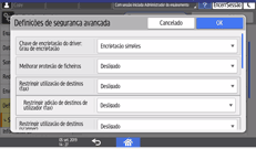 Ilustração do ecrã do painel de operação