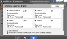 Ilustração do ecrã do painel de operação