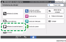 Ilustração do ecrã do painel de operação