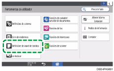 Ilustração do ecrã do painel de operação