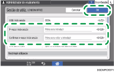 Ilustração do ecrã do painel de operação