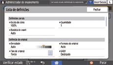 Ilustração do ecrã do painel de operação