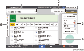 Ilustração com numeração do ecrã do painel de operação