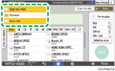 Ilustração do ecrã do painel de operação