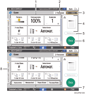 Иллюстрация экрана панели управления с пронумерованными сносками