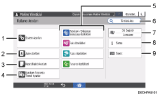 İşletim paneli ekran gösterimi numaralandırılmış açıklamalı görsel