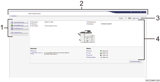 Nummereret illustration af webbrowser-skærm