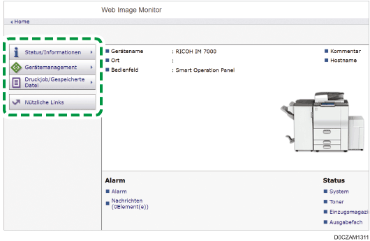 Webbrowser-Bildschirmdarstellung