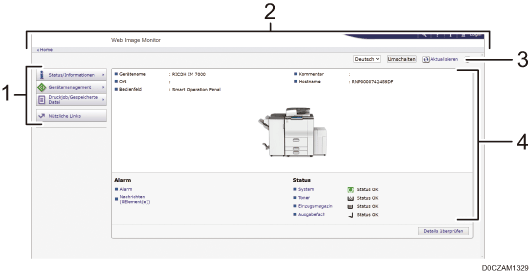 Nummerierte Abbildung der Webbrowser-Anzeige