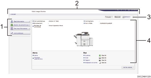 Illustration de l'écran du navigateur Web avec légende numérotée