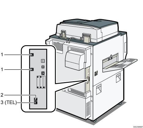 Illustrazione del collegamento alla linea telefonica (illustrazione numerata)