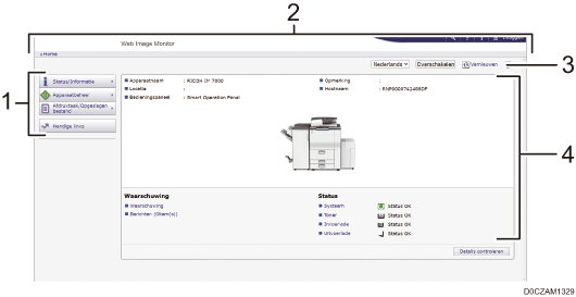 Schermafbeelding van internetbrowser (afbeelding met genummerde items)
