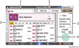 Ilustracja ekranu panela oznaczona numerowanymi odsyłaczami