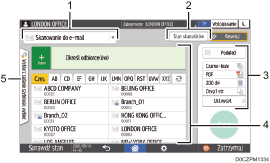 Ilustracja ekranu panela oznaczona numerowanymi odsyłaczami
