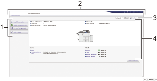 Ilustração com numeração do ecrã do Web browser