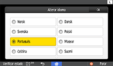 Ilustração do ecrã do painel de operação