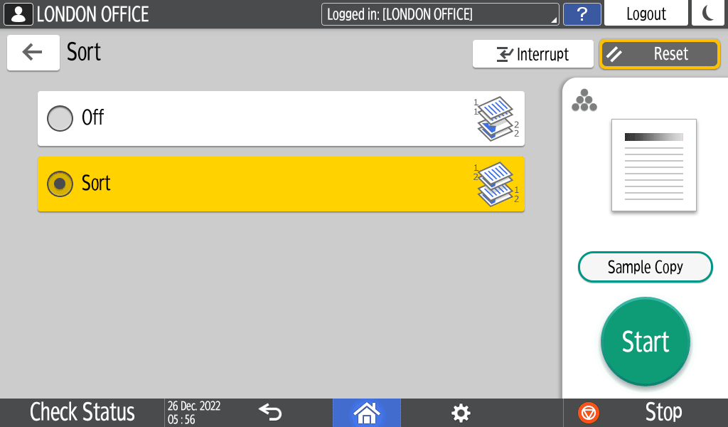 Operation panel screen illustration