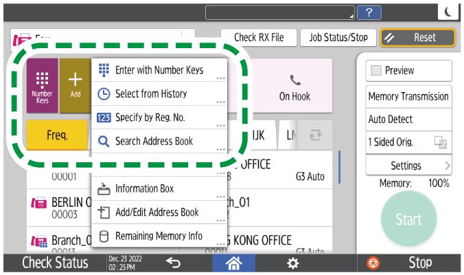 Operation panel screen illustration