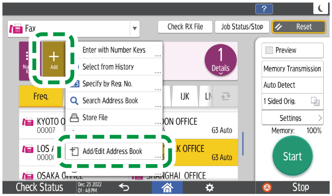Operation panel screen illustration