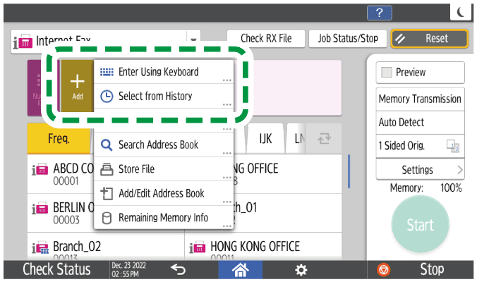 Operation panel screen illustration