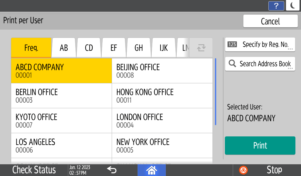 Operation panel screen illustration