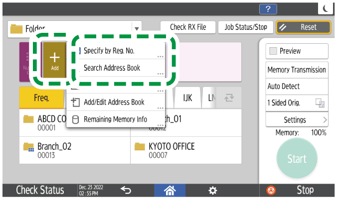 Operation panel screen illustration