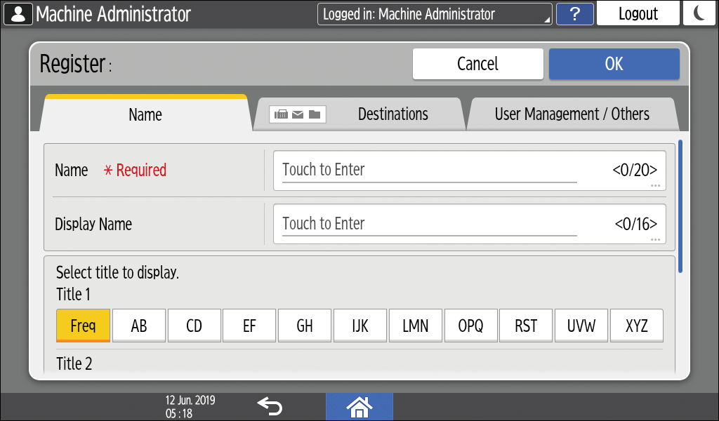 Operation panel screen illustration