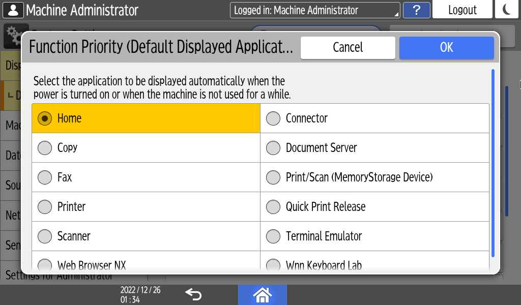 Operation panel screen illustration