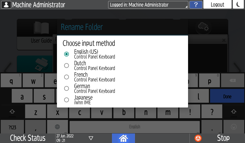 Operation panel screen illustration