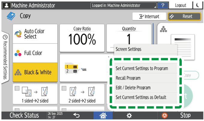 Operation panel screen illustration
