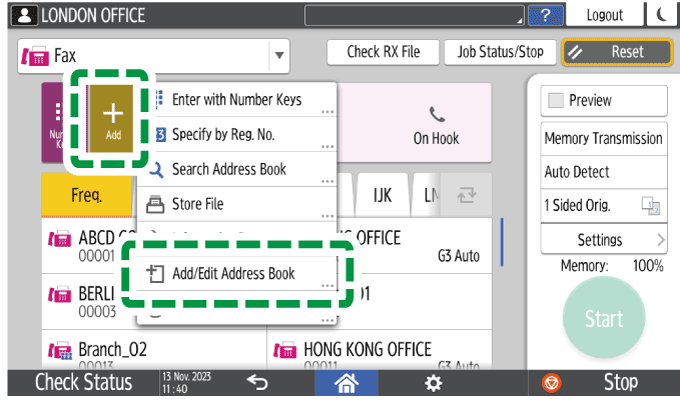 Operation panel screen illustration