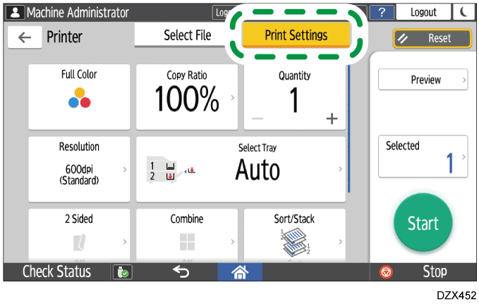 Operation panel screen illustration