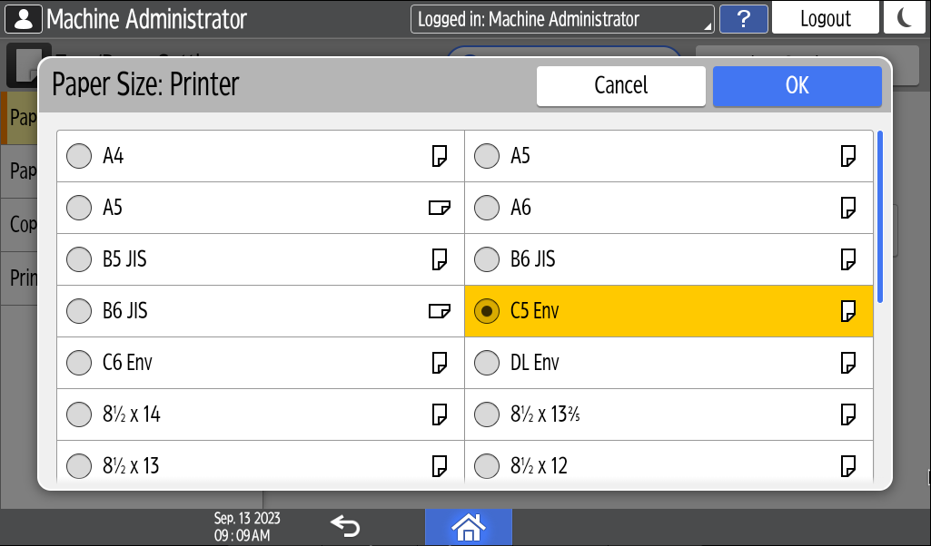 Operation panel screen illustration