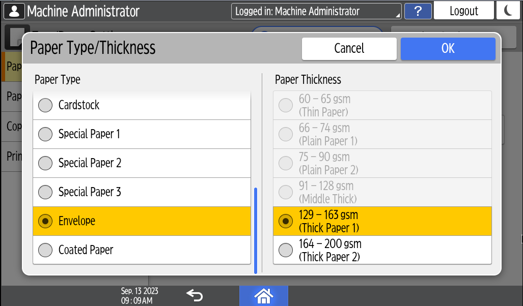 Operation panel screen illustration