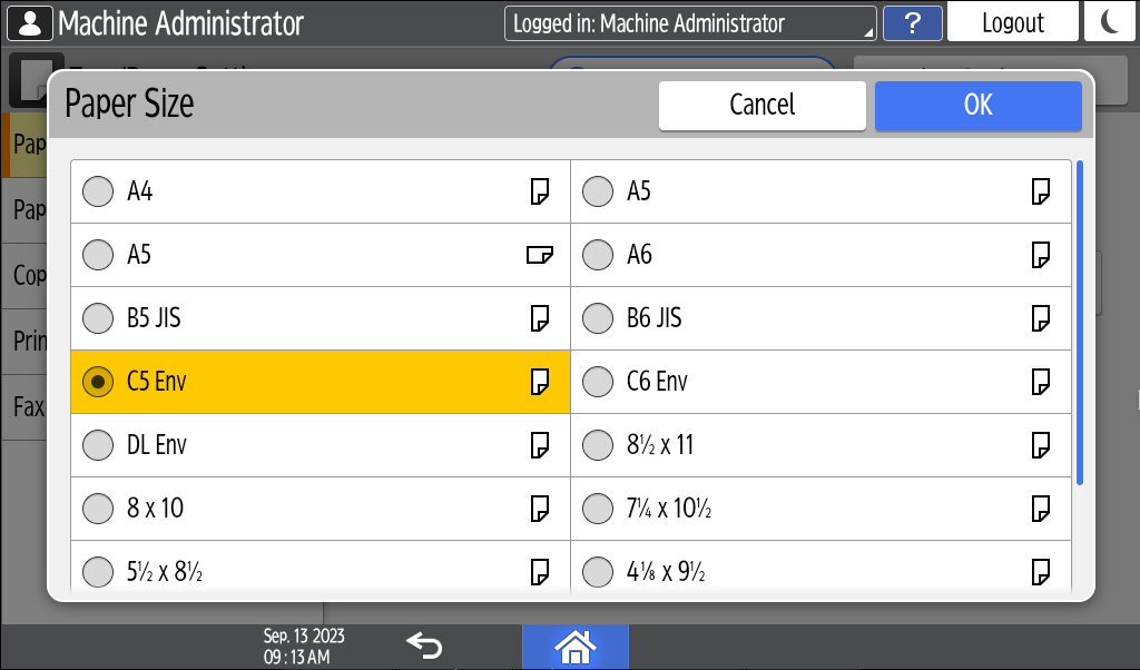 Operation panel screen illustration