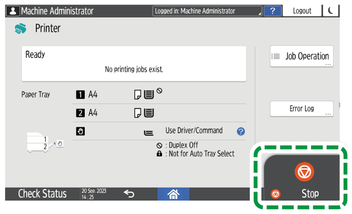 Operation panel screen illustration