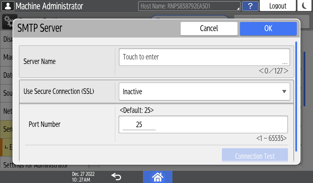 Operation panel screen illustration